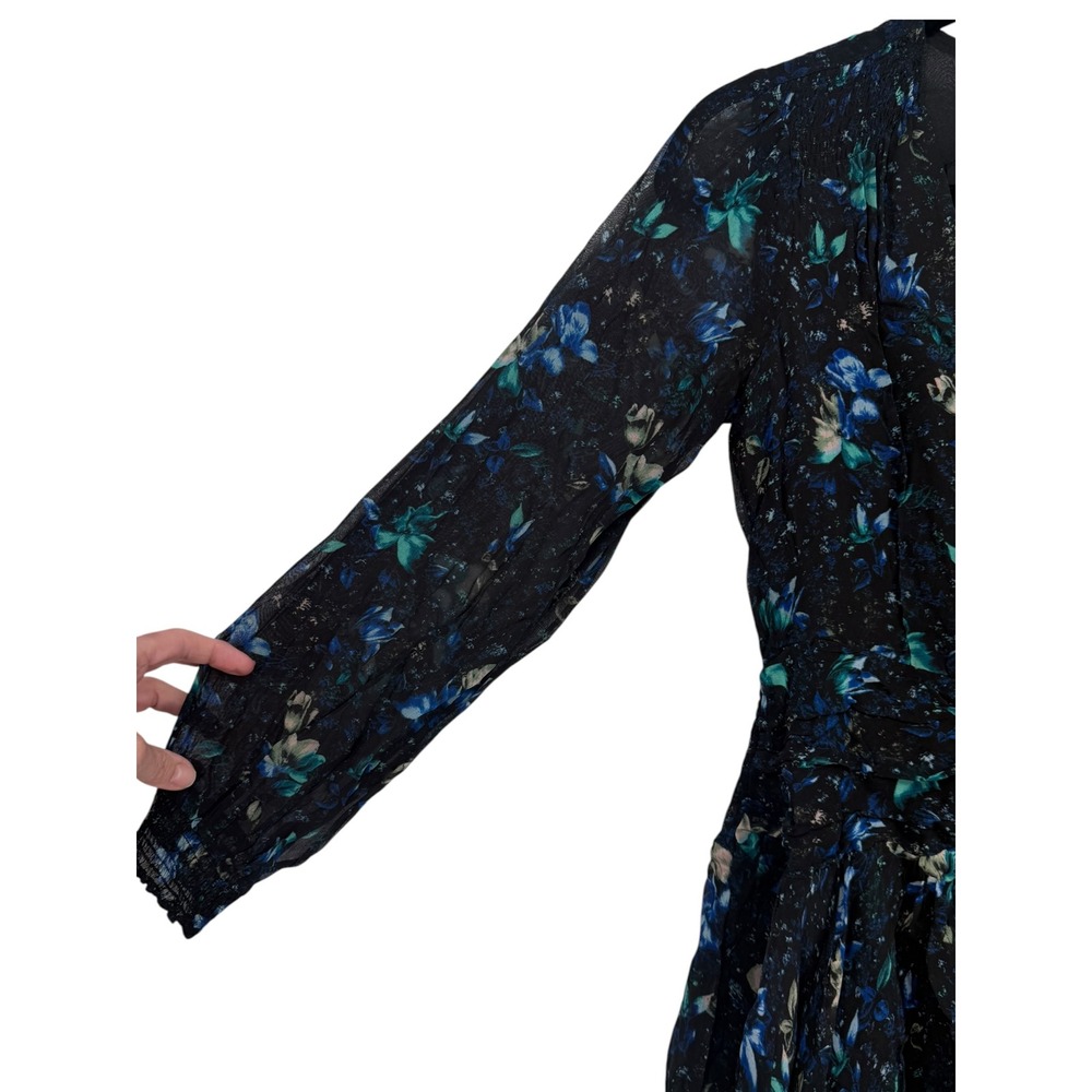 NWT Anthropologie Ruched Floral Mini Dress Black Blue Size XS Fairy Feminine - Picture 11 of 15